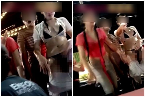 ▲▼泰國潑水節上有一名女子脫褲，對男性群眾拍打下體，疑似作出性暗示行為，但警方表示無法開罰。（圖／翻攝自Facebook／ข่าวชลบุรีวันนี้ ）