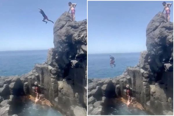 觀光客白癡行為！男挑戰危險跳海，終變墜崖慘摔重傷。（翻自《每日郵報》）
