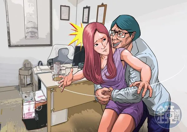 李光申(右)會在辦公室對小珮(左)毛手毛腳,小珮完全不敢反抗。(示意畫面)