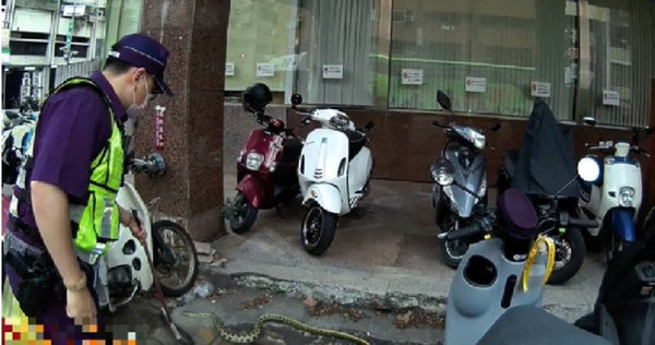 台中民權路與後龍街口超商旁驚見2米長的「黑眉錦蛇」,警方與農業局協力合作下順利捕獲牠。(圖/翻攝畫面)