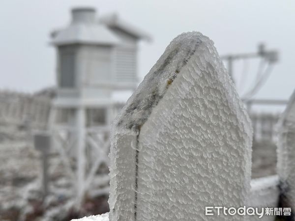 ▲▼玉山氣象站今晨出現霧淞以及雨淞,變成銀白世界 。(圖/氣象署提供)