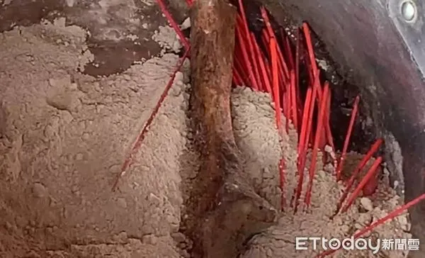 ▲▼廟方從香灰裡面挖出骨頭。(圖/記者唐詠絮翻攝)