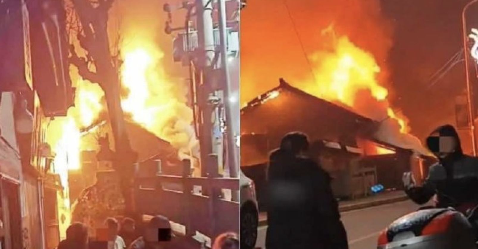 ▲鳳凰古城木造民宅深夜大火,遊客倉皇撤離。(圖/翻攝微博)