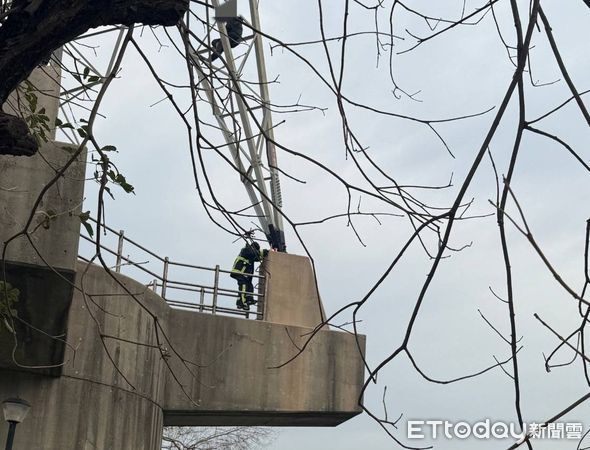 ▲▼台中男子疑和友人有金錢糾紛,爬10公尺高電塔後來被勸下。(圖/民眾提供,下同)