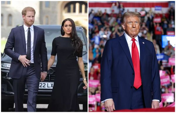 川普(右圖)並不喜歡哈利王子與梅根(左圖)。(翻攝Donald J. Trump臉書、The British Royal Family臉書)