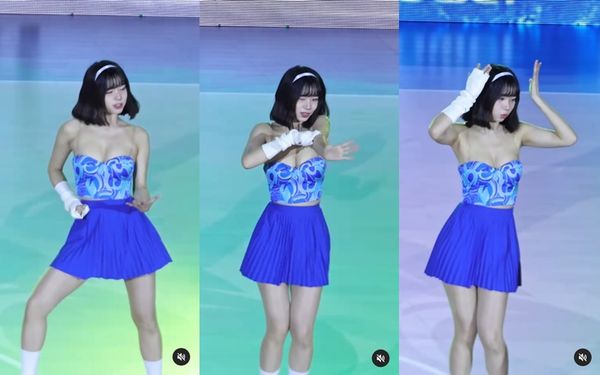 ▲Ruka身穿亮麗的藍色馬甲與短裙,隨著音樂熱舞。(圖/翻攝自Instagram/chi.ll6)