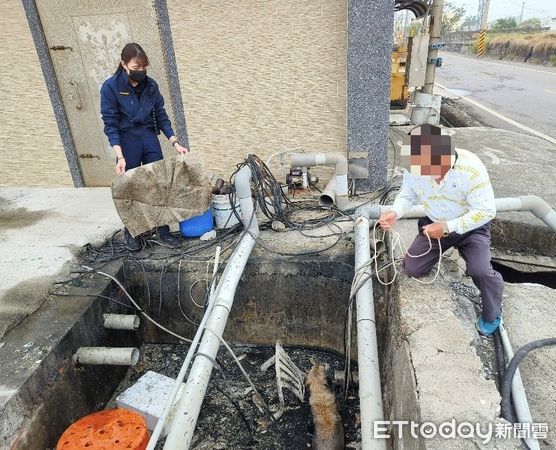 ▲枋寮警分局員警會同民眾救出掉入水溝的毛小孩 。(圖/記者陳崑福翻攝)