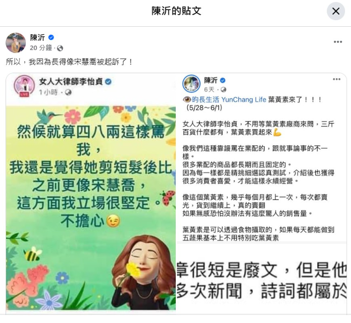 ▲▼網紅陳沂、律師李怡貞官司。(圖/翻攝自臉書)