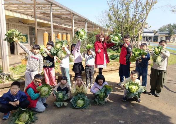 ▲慶祝兒童節桃園育仁國小學子種菜做公益