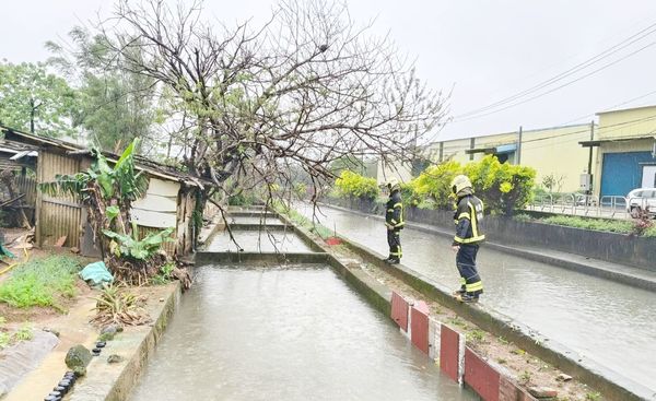 ▲桃園市消防局人員在八德區下水道沿線搜查失聯工人蹤跡。(圖/桃園市消防局提供)