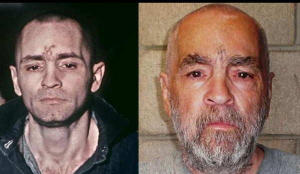 殺人魔曼森1971年的照片(左)，右為他2009年的樣子。（圖／科克倫監檔案照)