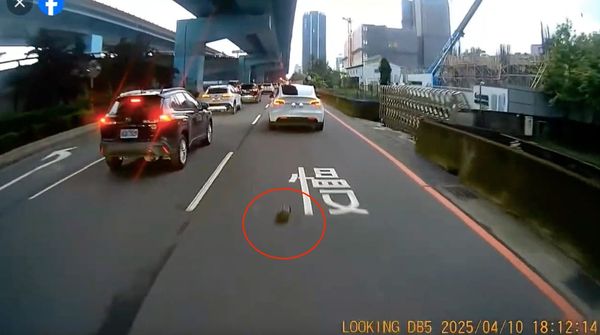 ▲▼突然路面出現排氣管,張男刹車不及撞上摔倒 。(圖/翻攝愛新莊我是新莊人)