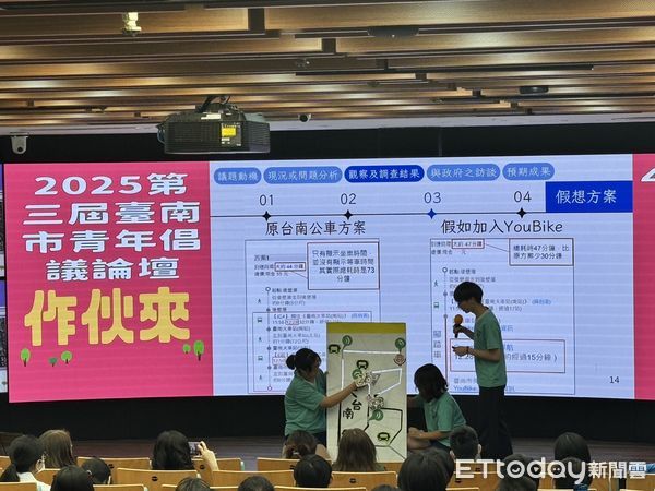 ▲2025第3屆青年倡議論壇15日在成大迅慧講堂展開決選,參賽學生經過7個月的培訓及蒐集資料,有9隊通過初選,目的是引導學生參與公共政策,關心社區環境並提出方案,讓市府各部門做為施政參考。(圖/記者林東良翻攝,下同)