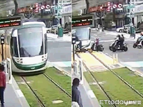 ▲高雄輕軌開過頭,旅客紛紛探頭查看。(圖/記者許宥孺翻攝)