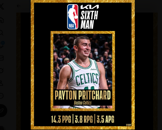 ▲▼塞爾提克普里查德獲選NBA年度第六人。(圖/翻攝自X/NBA Communications)