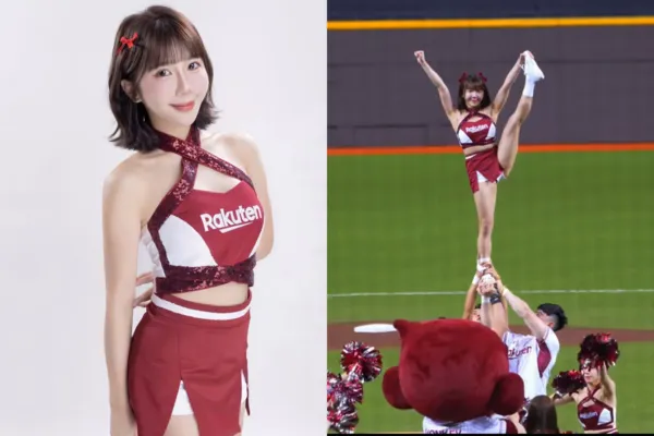 ▲Mika上演空中一字馬。(圖/樂天桃猿提供,翻攝CPBL轉播)。