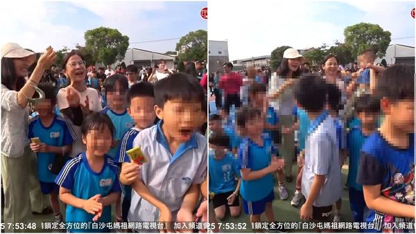 孩子直接傻眼,還回頭看她。(翻攝白沙屯媽祖網路電視台直播)