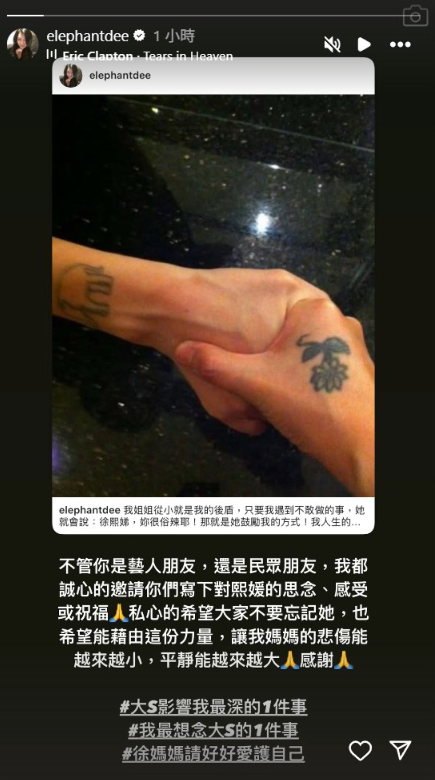 ▲小S發起緬懷大S的社群活動。(圖/翻攝自小S Instagram)