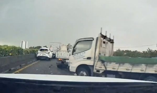 ▲國1北上209K發生4車連環追撞。(圖/國道警方提供)