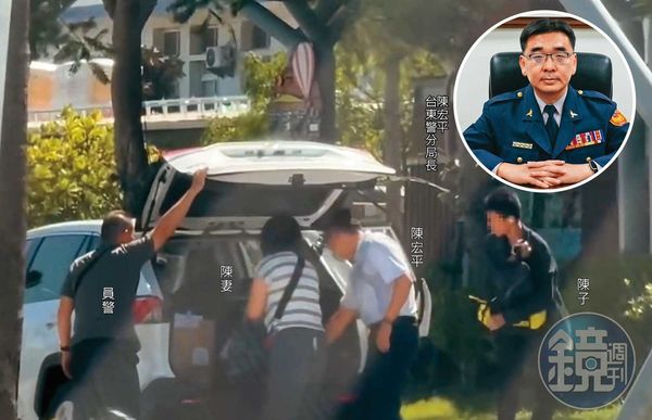 台東警分局長陳宏平(小圖,翻攝台東警分局官網)要求員警開偵防車,載他和妻兒到處吃喝玩樂。(讀者提供)