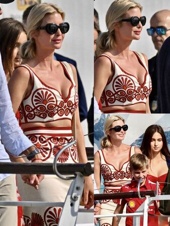 伊凡卡穿La DoubleJ兩件式套裝,展現好身材。(翻攝X@mamboitaliano__)