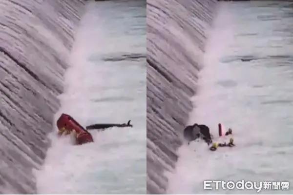 ▲▼新店廣興橋3名警消下水救溺水男,翻船瞬間曝光。(圖/民眾提供)