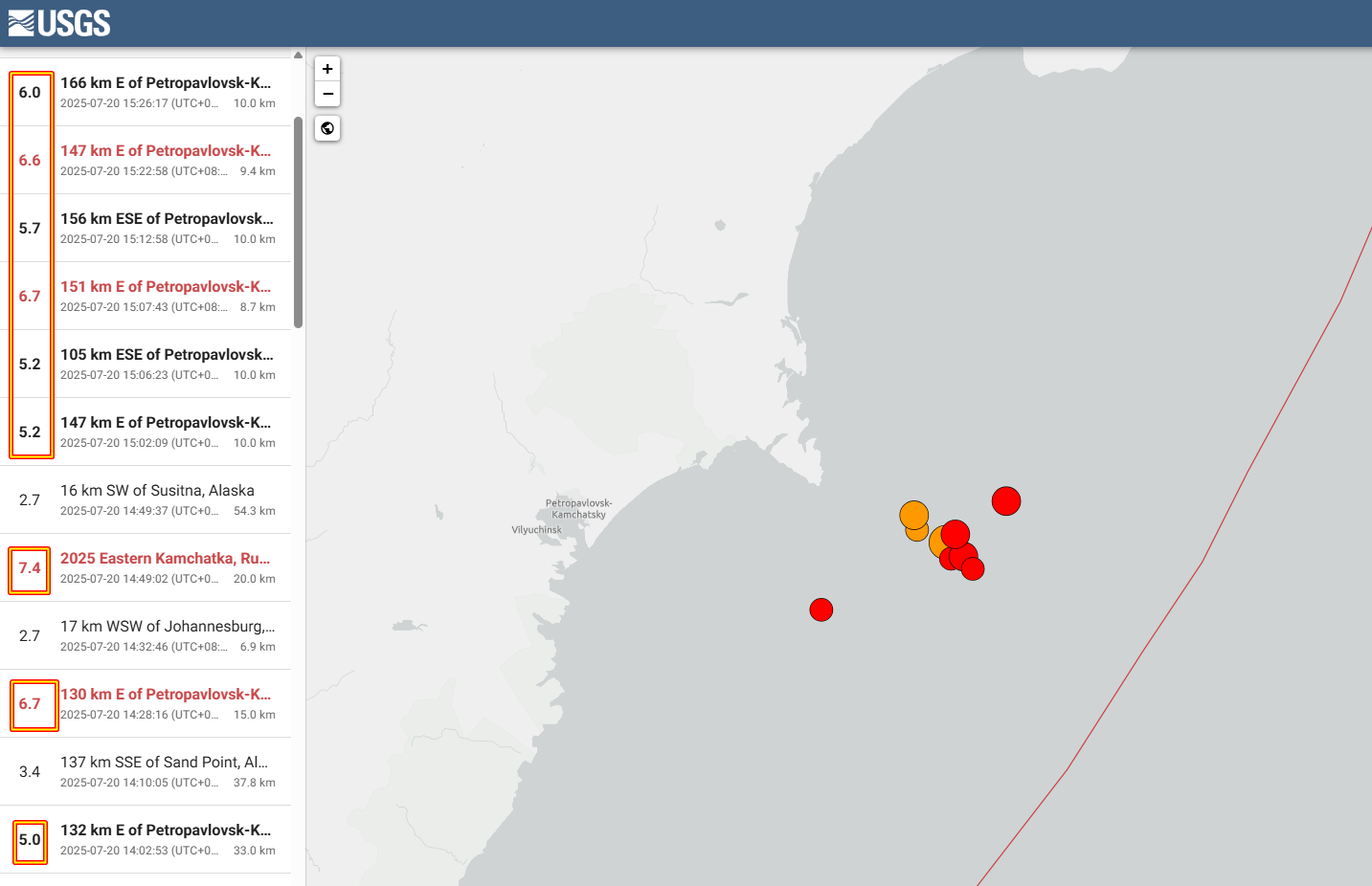 ▲▼俄羅斯東部外海規模5以上連9震。(圖/翻攝自USGS)