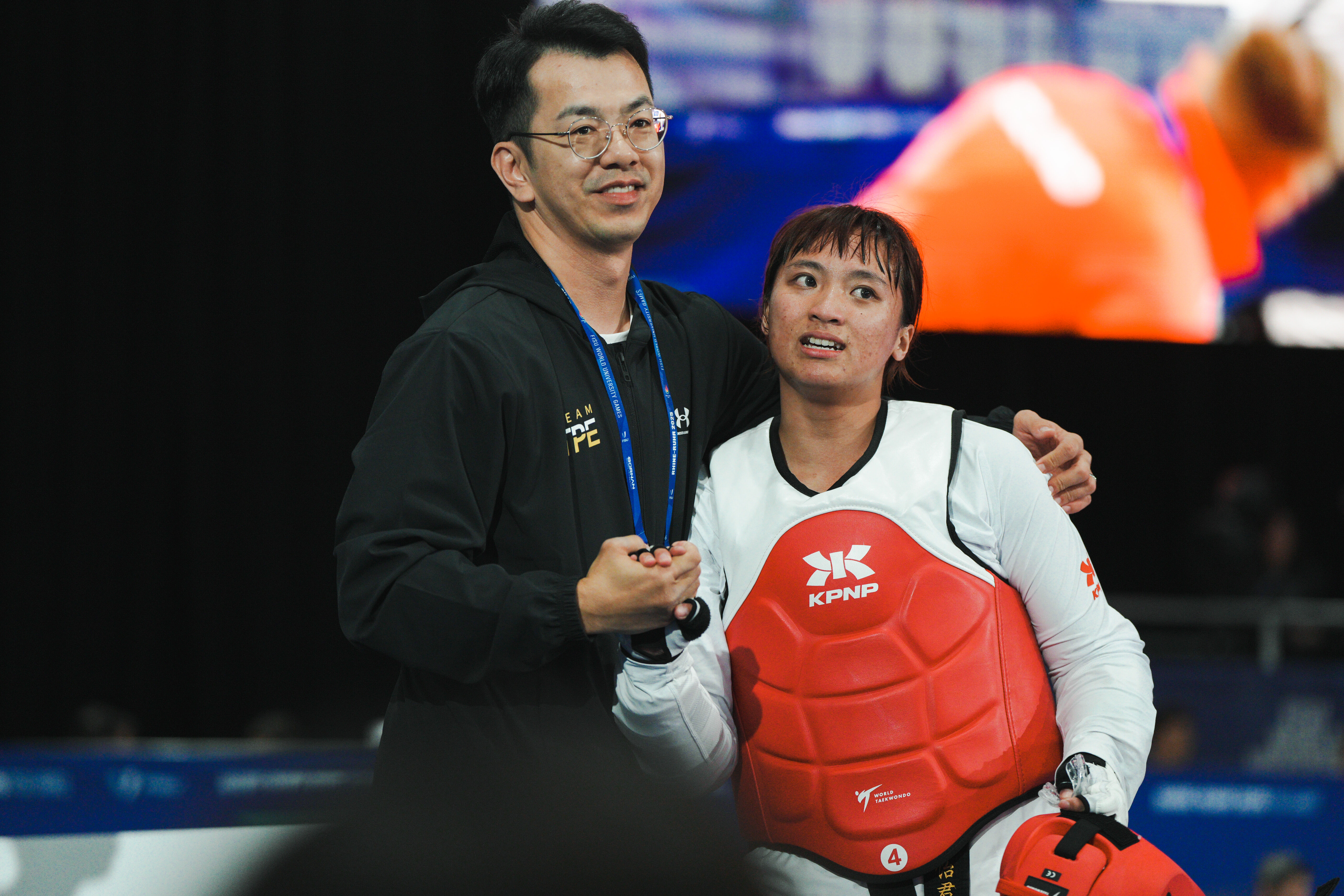 ▲▼2025年萊茵魯爾世大運跆拳道女子73公斤以上級決賽,布農女戰士金怡君。(圖/大專體總提供)