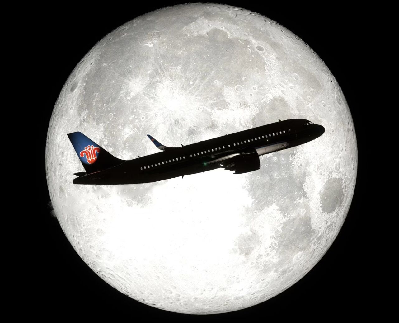 ▲大陸南方航空一架班機與滿月同框。(圖/翻攝央廣網)