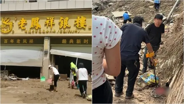 ▲▼銀樓金飾被洪水沖走!陸村民竟「帶探測儀」尋寶。(圖/翻攝微博)