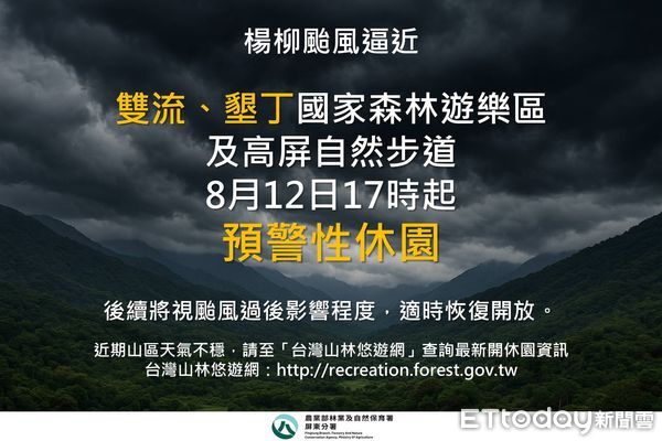 ▲楊柳颱風接近,林業保育署屏東分署宣布因應措施 。(圖/林業保育署屏東分署提供)