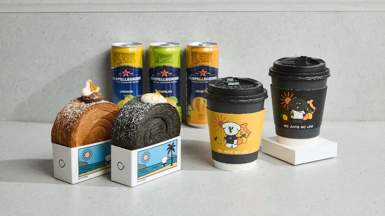 義大利聖沛黎洛,SanPellegrino聖沛黎洛,氣泡飲,氣泡水果飲,氣泡水,NO COFFEE,日本福岡,聯名,跨界合作,台北快閃,夏日特調,可頌,人生四連拍(圖/品牌提供)