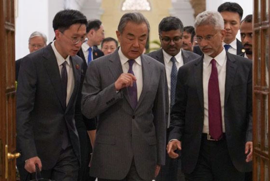 ▲大陸外長王毅與印度外長蘇傑生在新德里會談。(圖/翻攝央視)