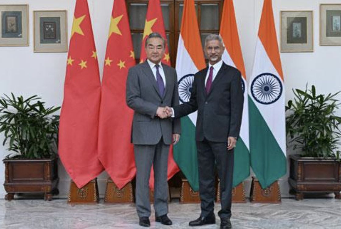 ▲大陸外長王毅與印度外長蘇傑生在新德里會談。(圖/翻攝央視)