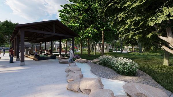 ▲磺港公園正在改造中,未來將增設「足湯驛站」預計明年5月底完工。(模擬圖/公園處提供)