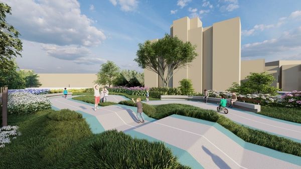 ▲磺港公園正在改造中,未來將增設「足湯驛站」預計明年5月底完工。(模擬圖/公園處提供)