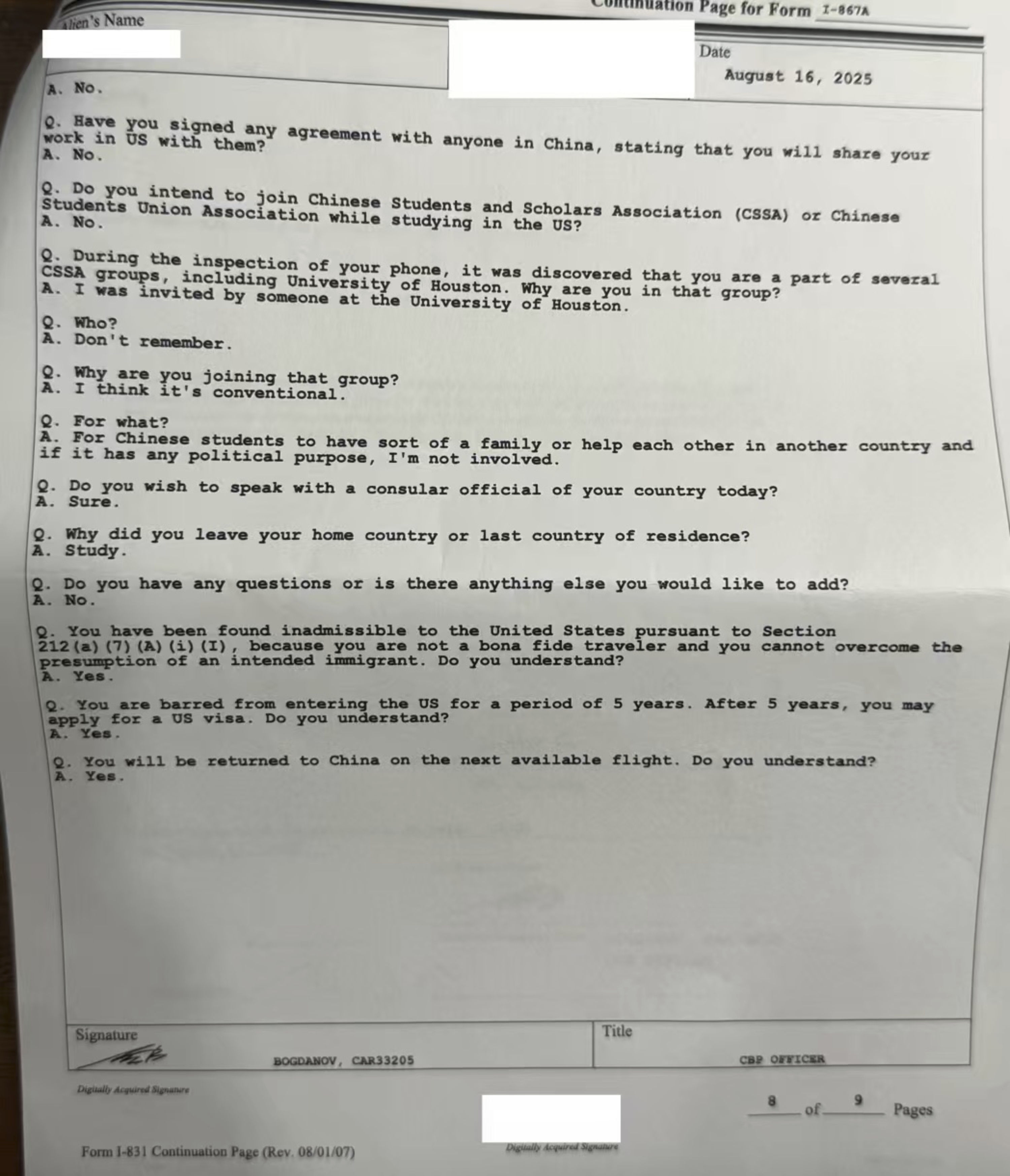 ▲▼拿到全額獎學金 中國留學生遭拘36小時「5年不得入境美國」。(圖/達志影像/美聯社)