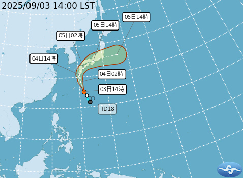 ▲▼熱帶性低氣壓TD18。(圖/氣象署提供)