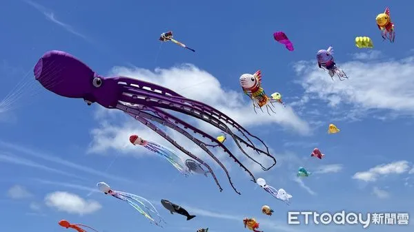 ▲2025新北市北海岸國際風箏節中,最大的是45公尺的章魚造型風箏。(圖/主辦方提供)