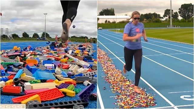 ▲▼太狂!2寶媽「赤腳跑過100公尺樂高積木」 打破金氏世界紀錄。(圖/翻攝IG@guinnessworldrecords)