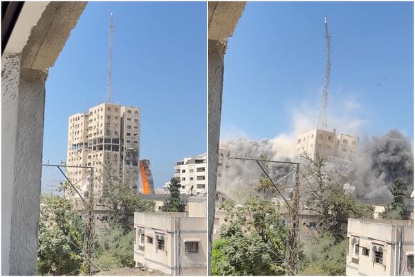 ▲▼ 以軍炸毀加薩高樓。(圖/路透)