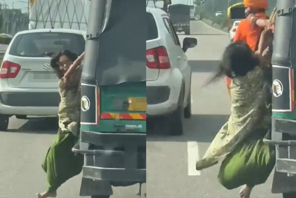 女搭車被3男綁架 國道上高速逃生「掛車外尖叫求救」畫面曝。(圖/翻攝自X)