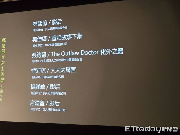 ▲第60屆金鐘獎女主角獎入圍名單。(圖/記者葉文正攝)