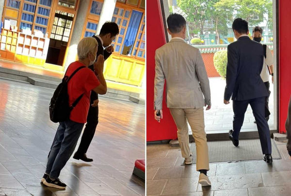 拜拜時態度十分虔誠,拜完後李洋快速離開行天宮展開當日行程。(圖/讀者提供)