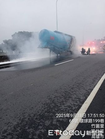 ▲▼國1路竹段「火燒車」狂竄黑煙 出口匝道封閉!車流塞爆。(圖/記者賴文萱翻攝)