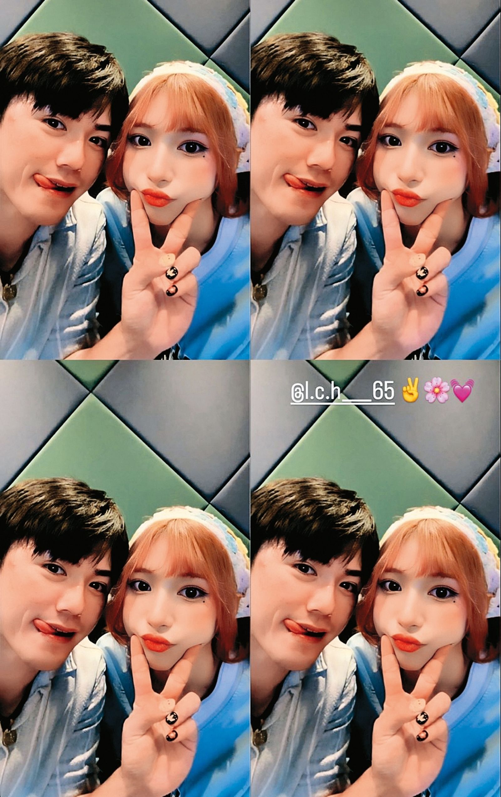 甜心(右)在限時動態分享與林政華(左)的俏皮合照,熱戀中的兩人,滿臉甜蜜。(翻攝自甜心IG)