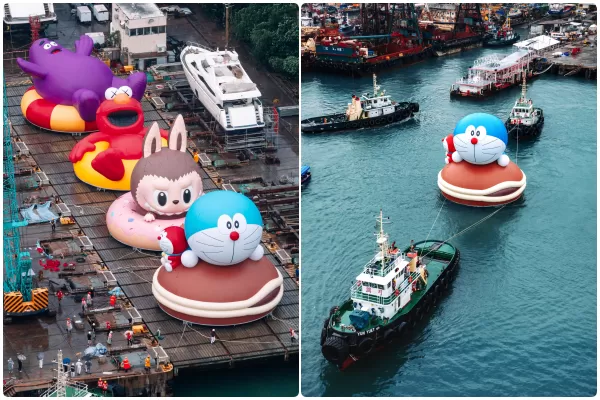 ▲「維港海上大巡遊」哆啦A夢、KAWS & 芝麻街、奶昔大哥及LABUBU,四大巨型氣偶將於10月25日齊聚香港,維港海上大巡遊。(圖/AllRightsReserved提供)