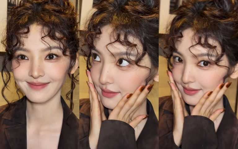 被人間初戀美貌爆擊!《難哄》章若楠「慵懶羊毛捲」造型太可愛,搭配暖調奶咖妝完成秋冬復古甜妹造型