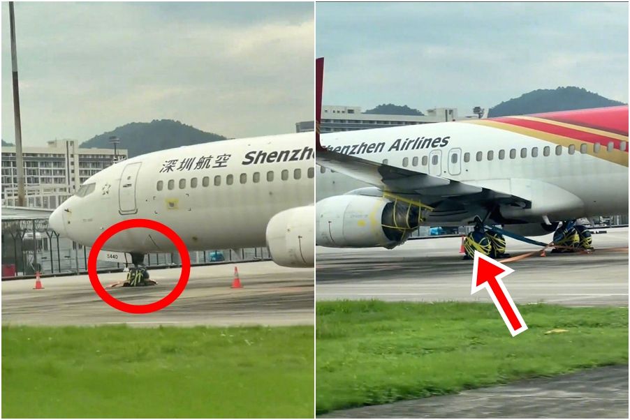 ▲▼樺加沙登陸倒數,深圳飛機被「綁在機場」目擊網友:這解得開嗎。(圖/翻攝微博)