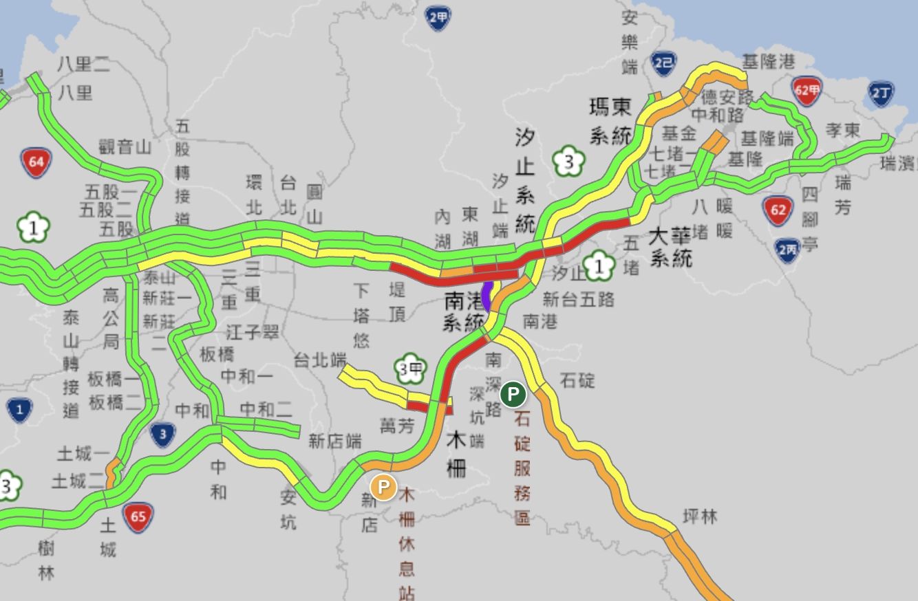 ▲國3環東-南港南向路段出現紫爆,時速僅3公里。(圖/取自高速公路局1968網站)